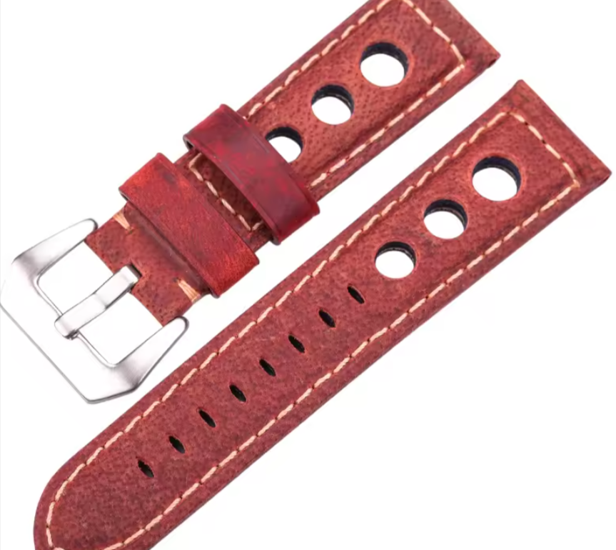 Racing Leather Watch Strap 20mm – Perforated Motorsport Style image 2