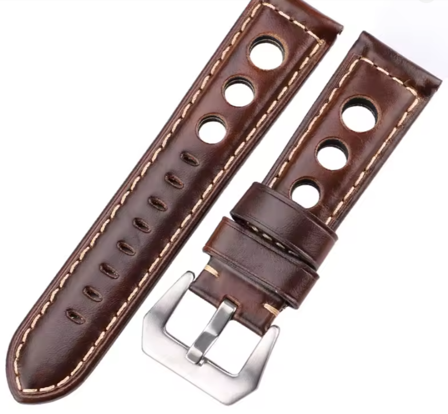 Racing Leather Watch Strap 20mm – Perforated Motorsport Style image 3